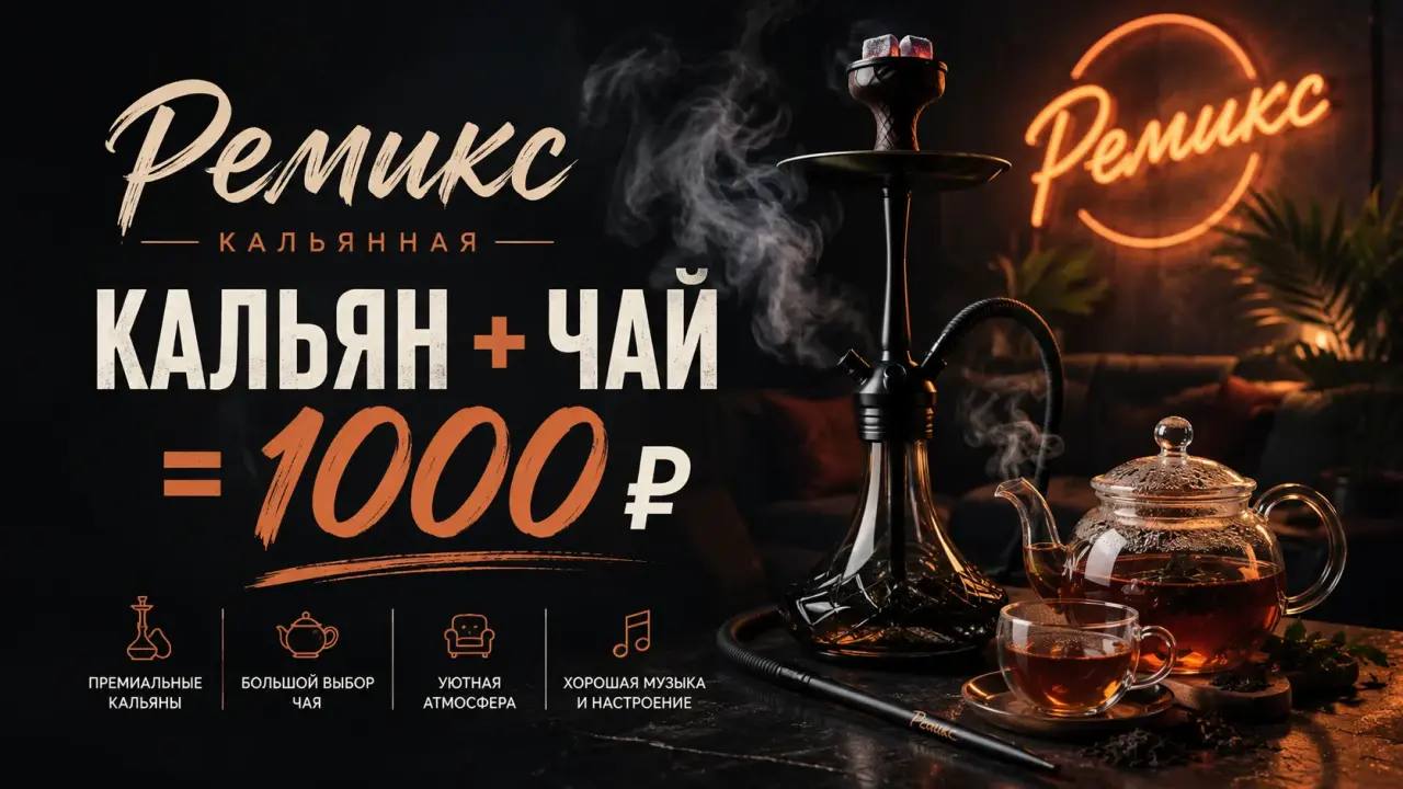 Промо-баннер кальян и чай за 1000 рублей